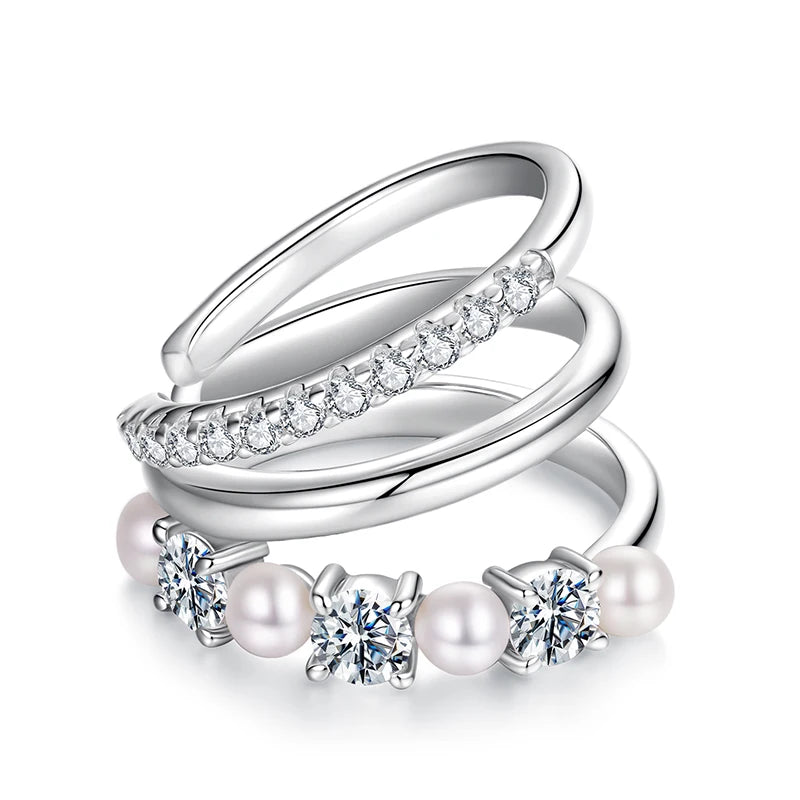 Brinco 3 Camadas “Pérolas” em Prata 925