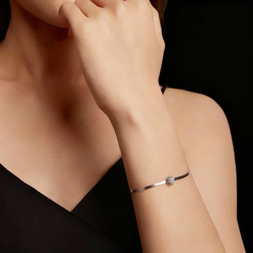 Pulseira “Flor Prateada” em Prata 925