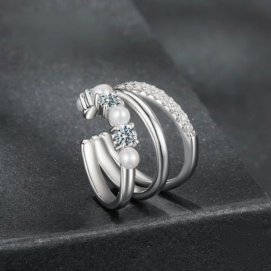 Brinco 3 Camadas “Pérolas” em Prata 925