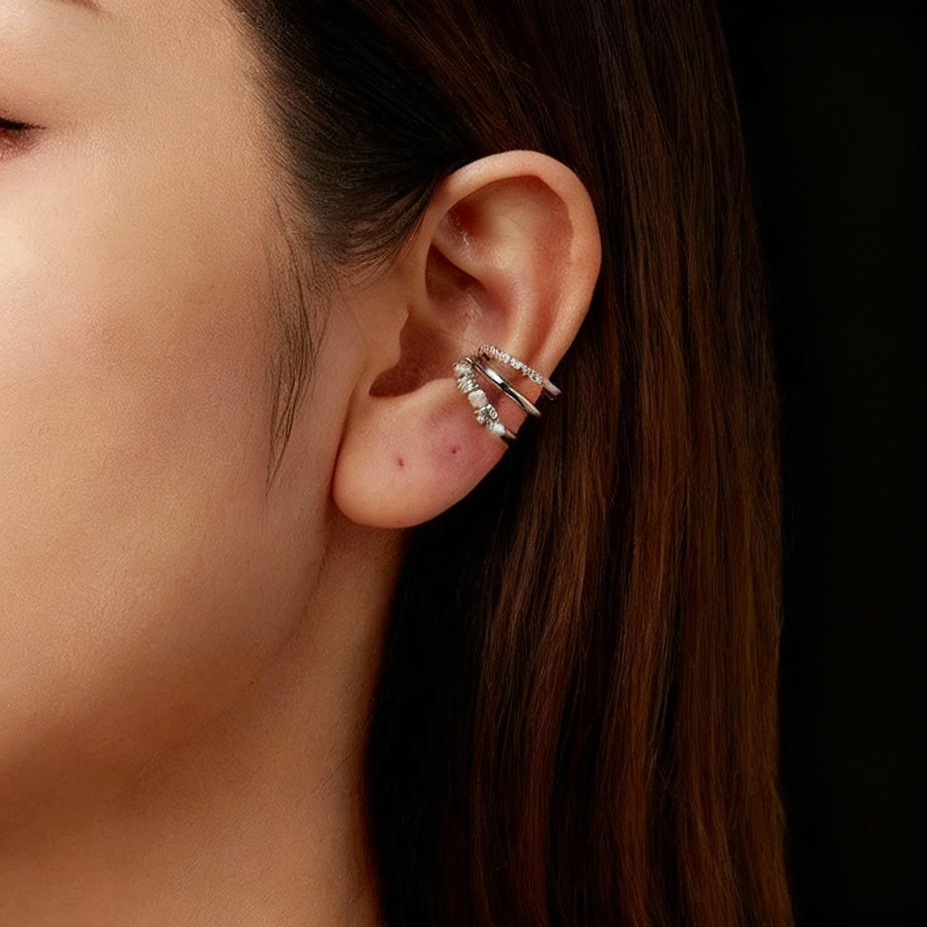 Brinco 3 Camadas “Pérolas” em Prata 925