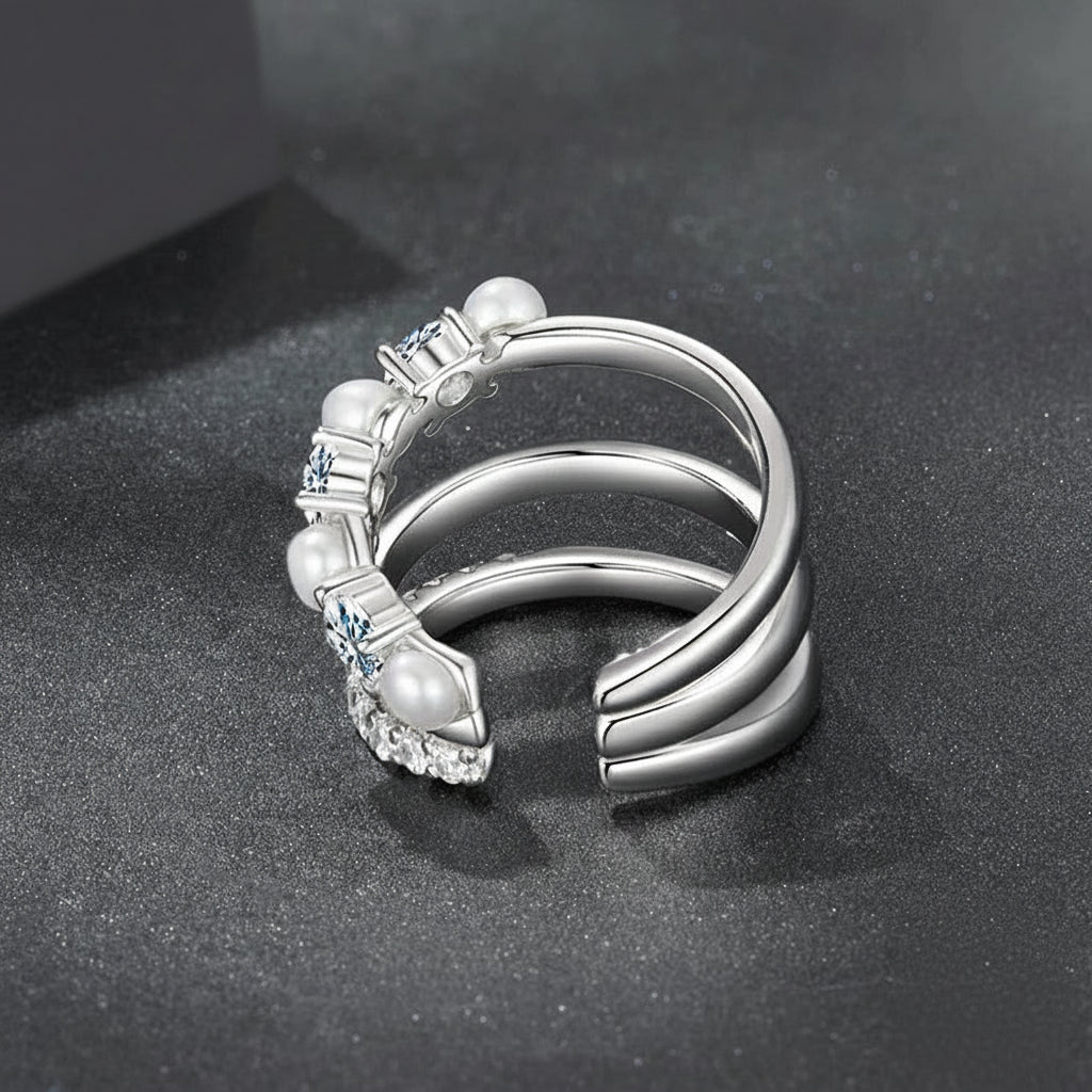 Brinco 3 Camadas “Pérolas” em Prata 925